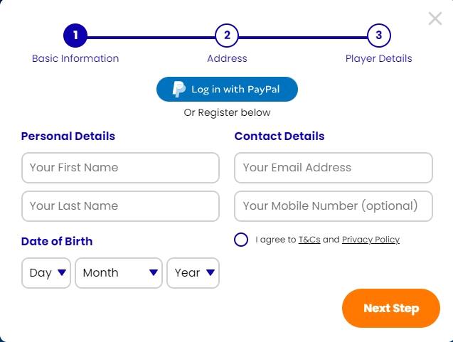 Wolf Spins Casino registration step 1 — personal and contact details