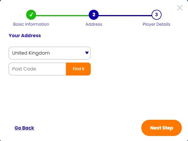 Wolf Spins Casino registration step 2 — your address details