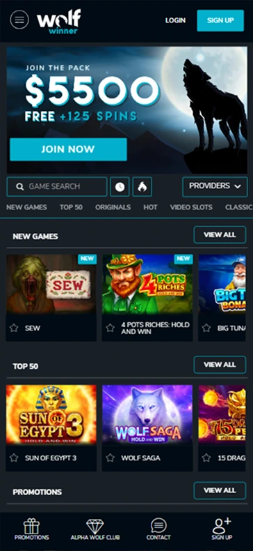 Wolf Spins Casino welcome bonus offer on mobile